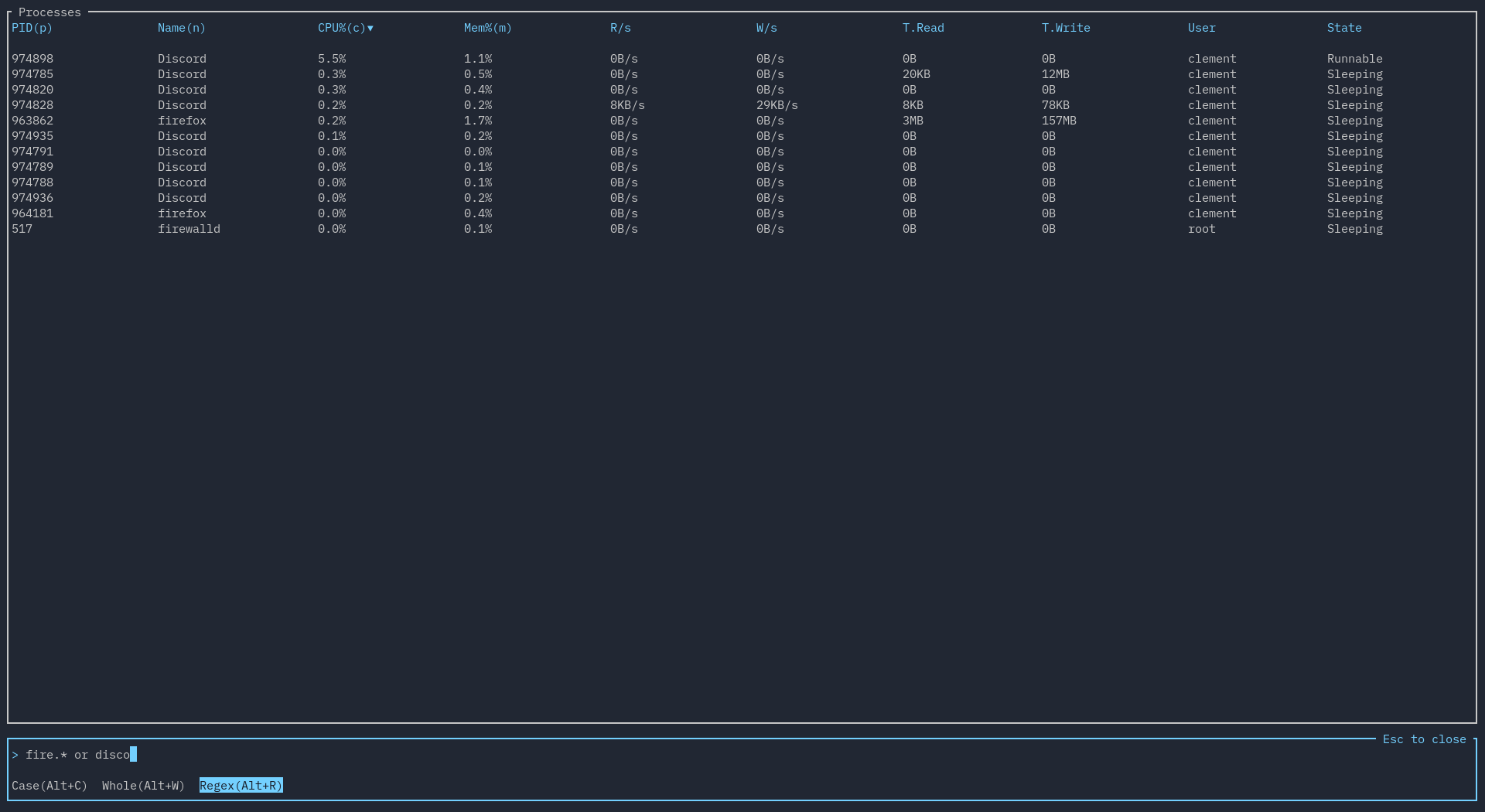 A picture of searching for a process with a search condition that uses the or operator.