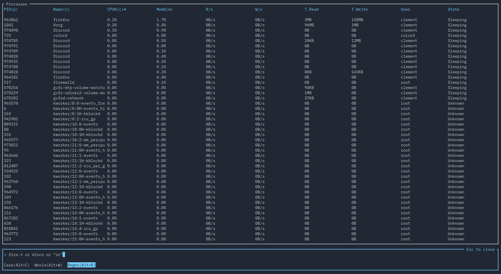 A picture of searching for a process with a search condition that needs quotation marks.
