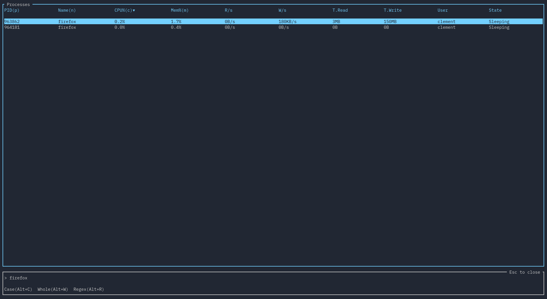 A picture of searching for a process with a simple search.